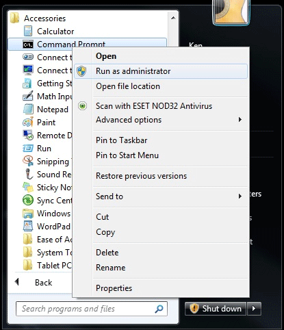 Windows 7 Start Menu, Command Prompt, Administrator